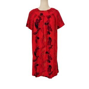 Vtg‎ 60s Hawaiian Dress Fashions By Tina Waikiki Red Gold Floral Muumuu Style